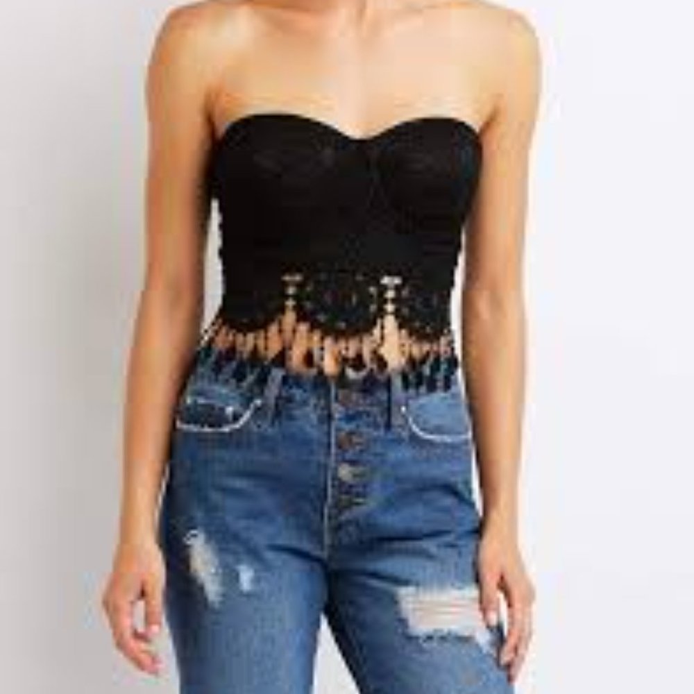 Charlotte Russe Fringe Crochet Knit Tassel Bustier